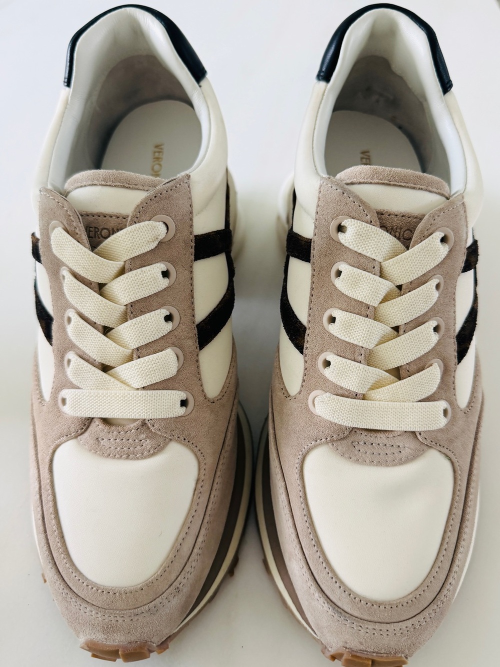 Veronica Beard Beige, Cream & Black Suede-Trim Tortoise Sneakers, Size 8.5 - Picture 3 of 4